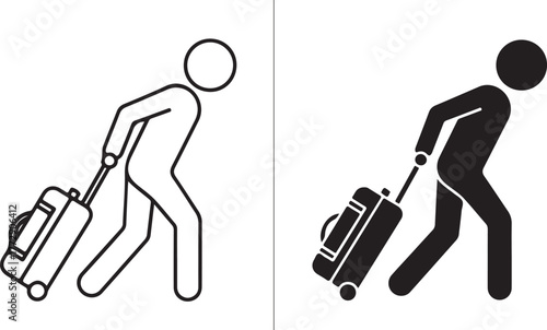 Business travel luggage baggage and tourism icons person pulling suitcase symbol