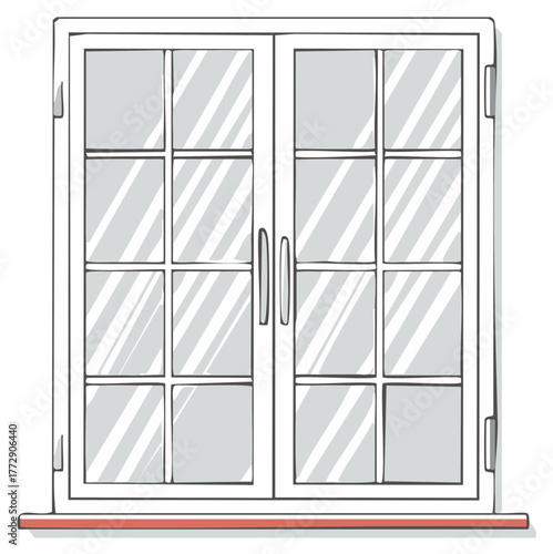 White paneled window vector illustration on white background with red window sill