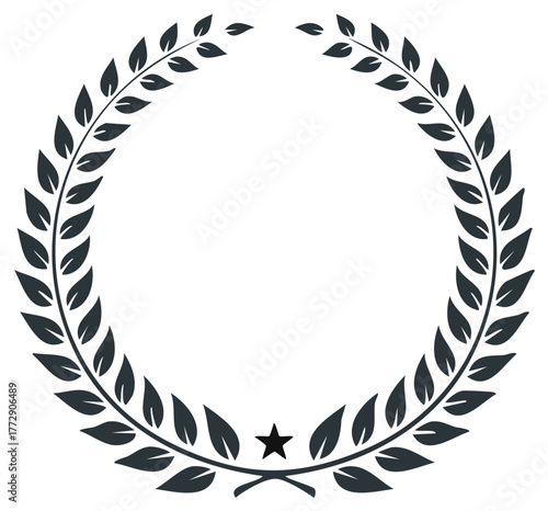 Olive branch wreath with star emblem: traditional symbol of victory, heraldry and academic excellence