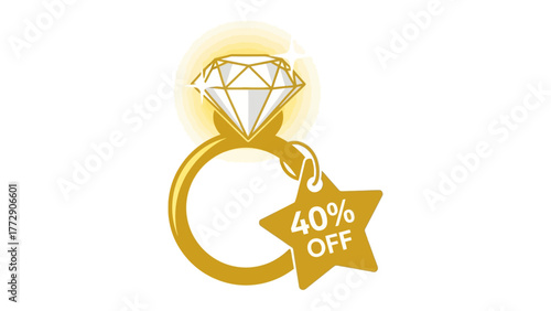 Shining Ring with Discount Tag: A radiant diamond ring, its brilliance accentuated, carries a tag boasting a generous 40% discount, a symbol of value and allure.