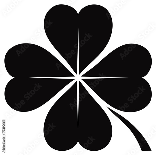 Black Four Leaf Clover Symbol Silhouette Isolated on White Background
