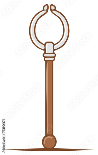 Cartoon illustration of a classic doctor's tong or forceps tool with a rounded handle