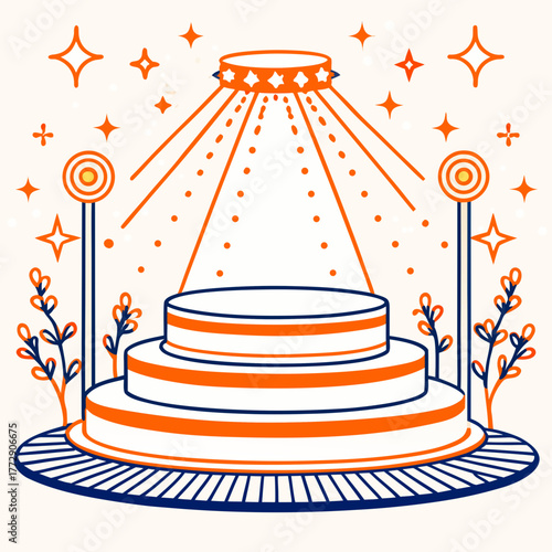 Illuminated Tiered Podium with Spotlight and Foliage