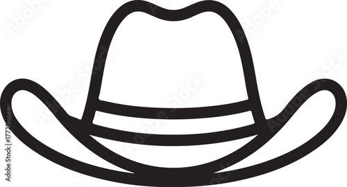 Simple outline of a classic cowboy hat with a wide brim perfect for western themes