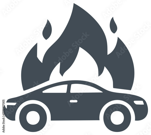 Automobile engulfed in flames depicting accident or disaster in transportation