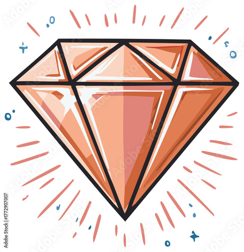 Artistic cartoon diamond gem with a charming hand drawn quality
