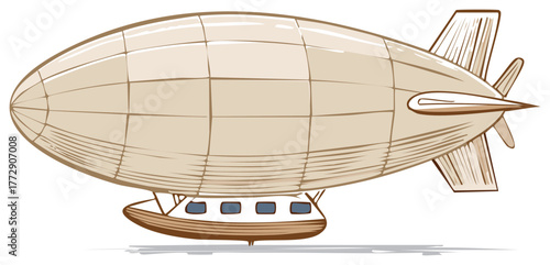 Vintage Airship Illustration Isolated, Retro Blimp Flight Adventure, Transportation Concept