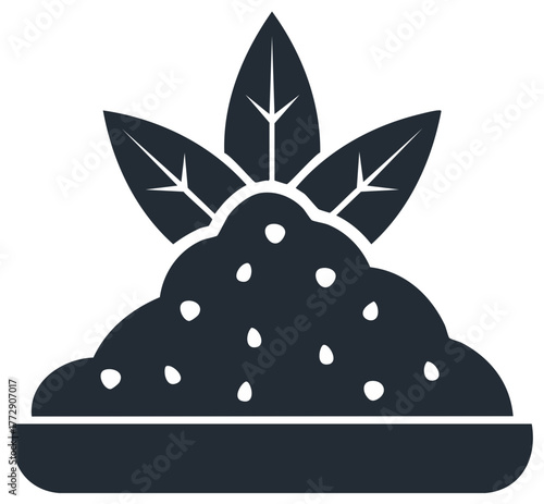 Botanical Icon Showcasing a Pot with Soil and Leaves Illustrating Garden Growth Concepts and Environmental Care Themes