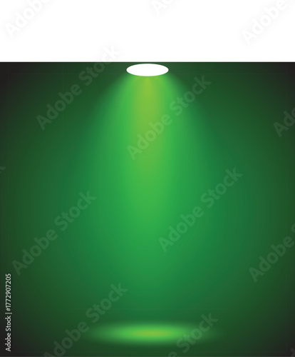 Green spotlight with yellow hue shining on a dark background beam