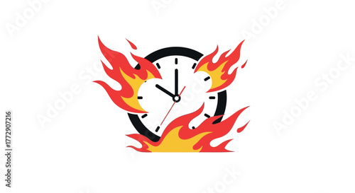 A clock face on fire, symbolizing the urgency of time and the concept of a deadline.