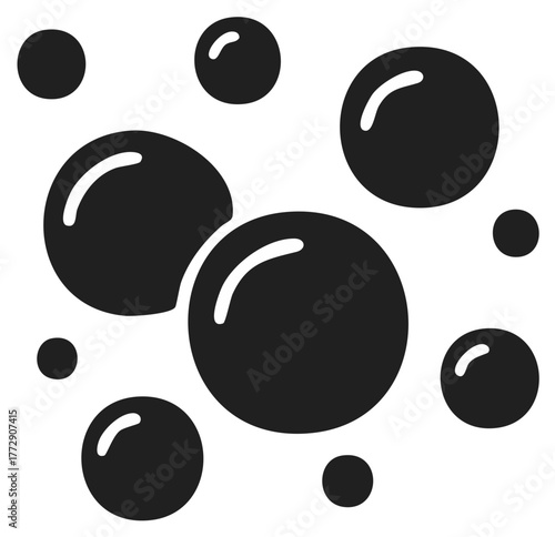 Abstract swirling dark soap bubbles floating on a light background