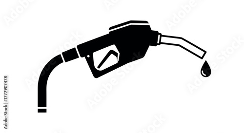 A black silhouette of a gasoline nozzle with a drip of fuel falling from the end.