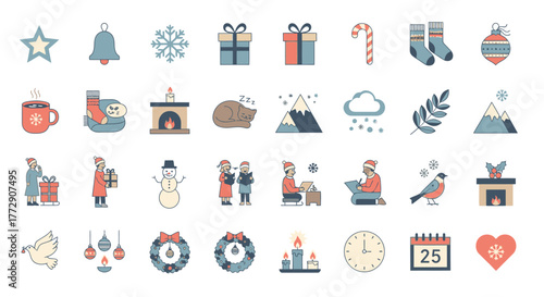 “Cozy Pastel Christmas Icon Collection — Warm Winter Flat Vector Pack