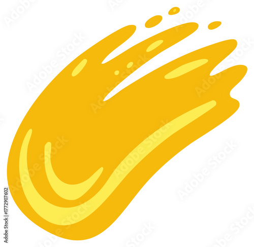 Stylized honey, maple syrup or golden liquid splash with droplets and drips