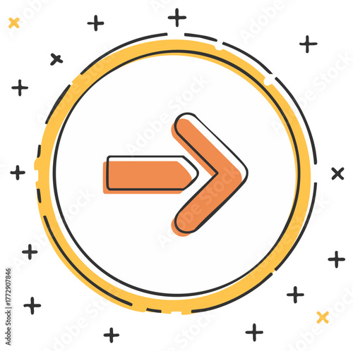 Orange Arrow in Circle Frame Direction Sign Navigation Indication Graphic Element