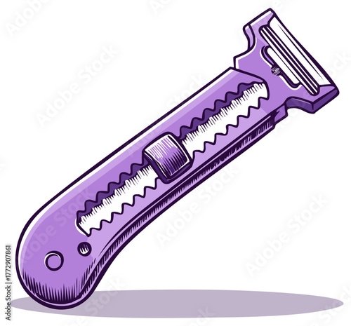 Purple Utility Knife with Serrated Blade and Slider Mechanism