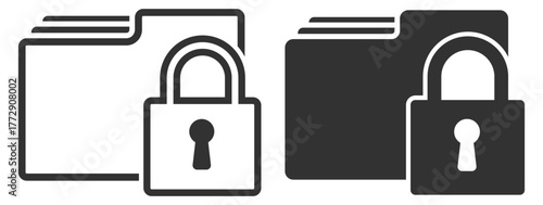 Data privacy folder icons set. Secure file storage and protection symbols on transparent background