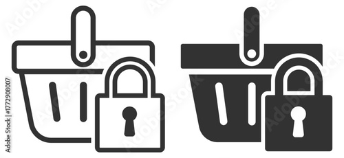 Secure shopping icons set. Ecommerce basket and online transaction protection on transparent background