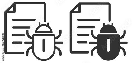 Infected file icons set. Malware document and system virus detection on transparent background