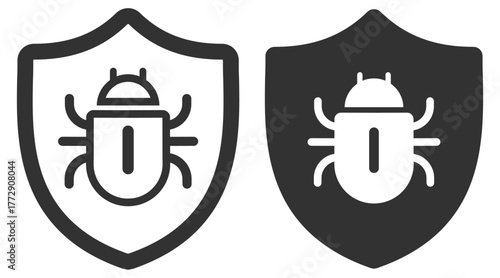 Antivirus shield icons set. Malware protection and cyber defense symbols on transparent background