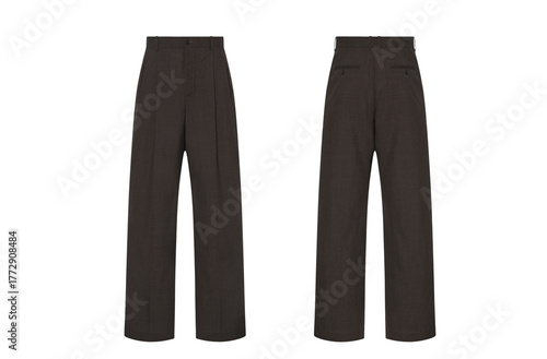 Olive Men's formal dress pants realistic mockup on Transparent background, front and back view, men's formal trousers