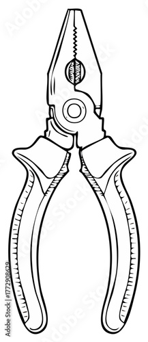 Line drawing of combination pliers with textured handles