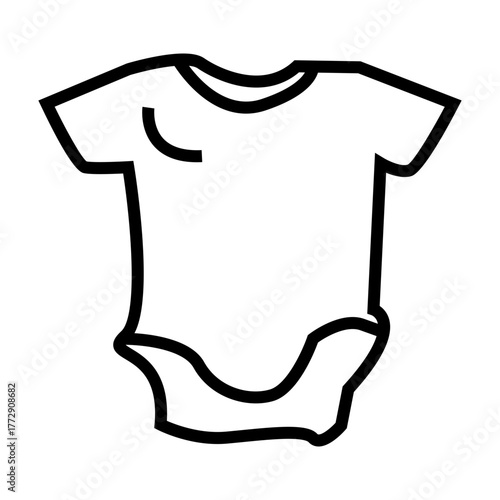 Black and white vector icon of a baby bodysuit or onesie, representing infant clothing. Minimalist line art design suitable for baby fashion or childcare themes.