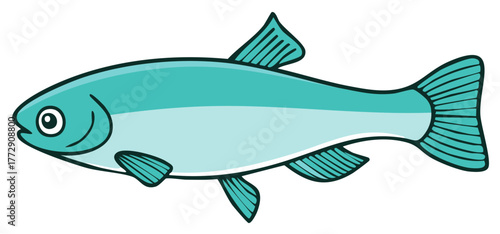 Cartoon Illustration: Freshwater Fish with Teal Coloring and Fins, Fishy Icon