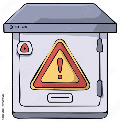 Electrical Cabinet with Warning Sign, Power Box with Triangle Exclamation Mark Illustration for Safety, Danger, or Emergency Situations