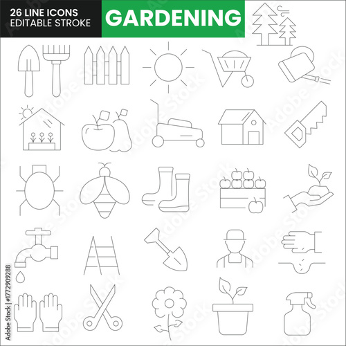 Flat Gardening Tools and Plants Icons – Perfect for Eco-Friendly and Organic Themes.