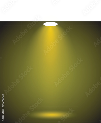 Yellow gradient background with a bright white spotlight emitting yellow light beam stage