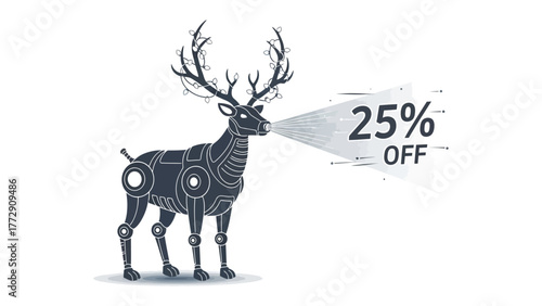 Mechanical Deer: A stylish, mechanical deer advertises a 25% discount, seamlessly blending nature with technology.