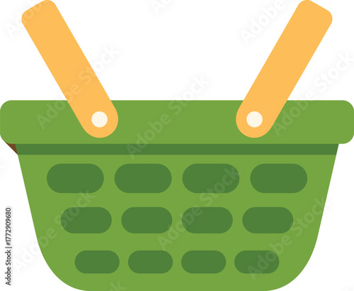 Empty green shopping basket with orange handles, ready for online or in store purchases