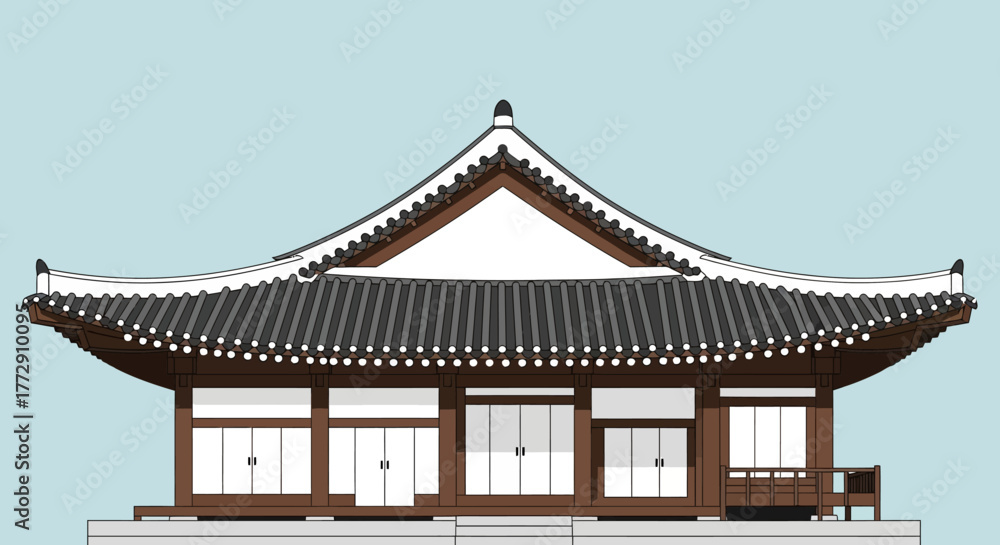 Obraz premium Flat Design Elegant Traditional Korean Temple Building Architecture Illustration