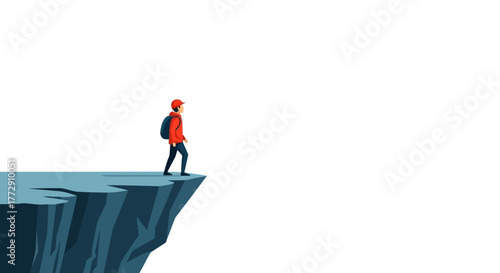 Modern Illustration of A Man Standing On The Edge Of A Cliff