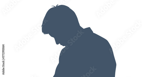Minimalist Silhouette of Depressed Man Looking Downwards Concept Illustration
