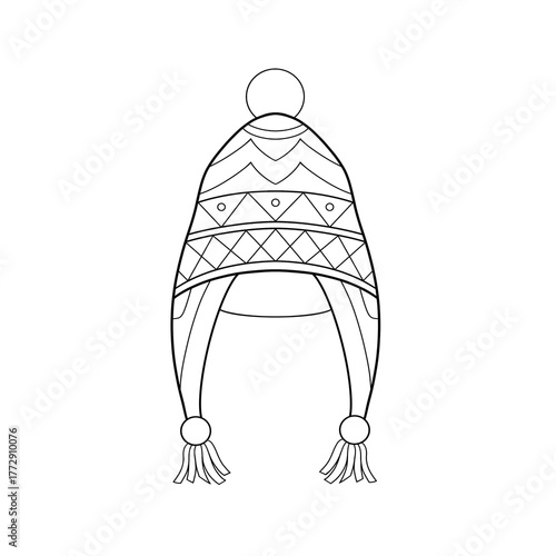 Peruvian chullo hat clip art hand drawn black and white