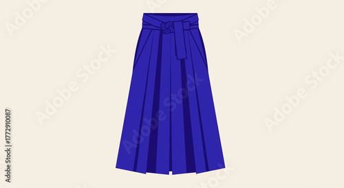 Minimalist Flat Illustration of Indigo Hakama Japanese Clothing Traditional Culture