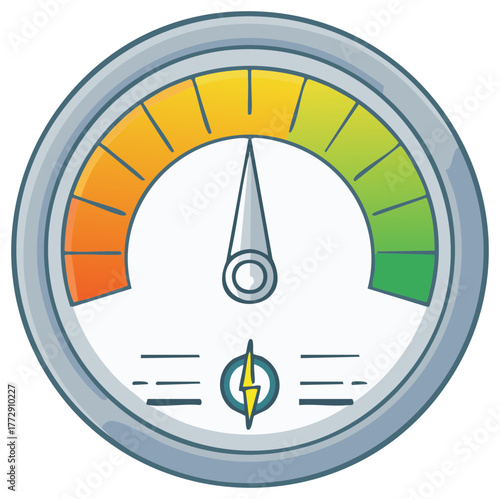 Analog Meter Design Showing Power Level with Needle over Yellow to Green Zone with Lightning Bolt Symbol