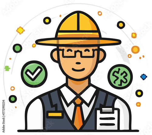 Cartoon Forest Ranger with Hat and Clipboard Illustration