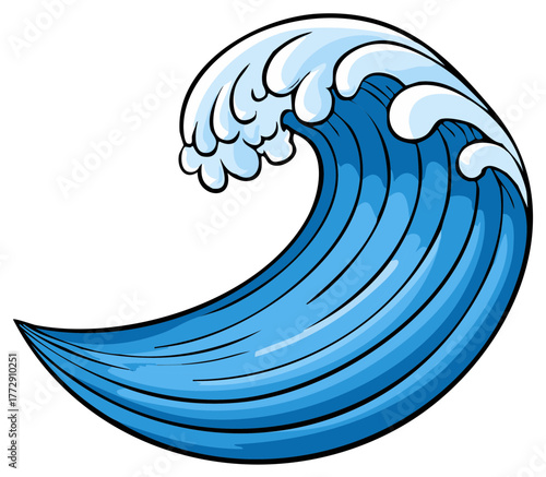 Stylized blue ocean wave crashing with white foam caps against a seamless background