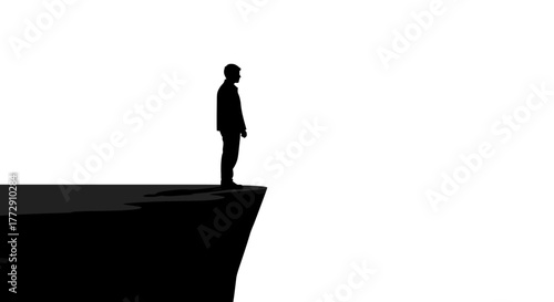 Minimalist Silhouette Man Standing on Edge of Cliff Conceptual Illustration