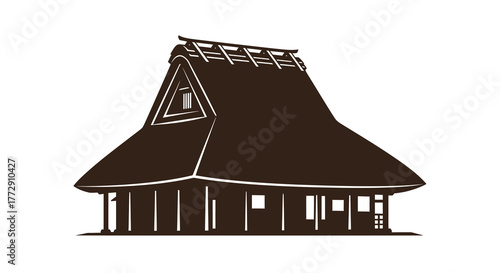 Minimalist Silhouette Traditional Thatched Roof Architecture of Indonesian House