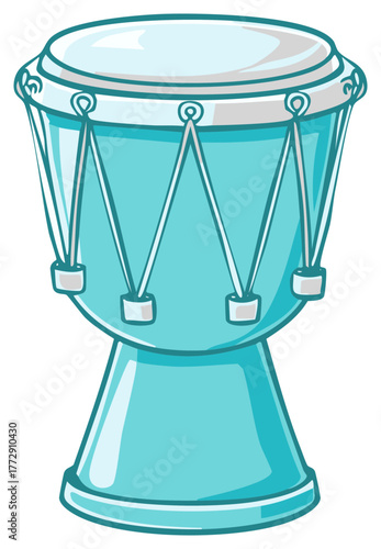 Cartoon illustration of a turquoise djembe drum