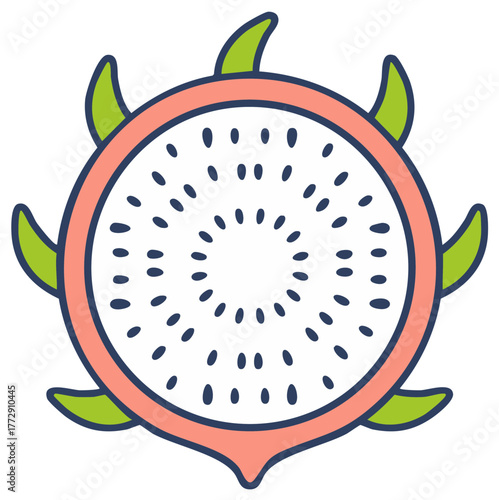 Illustration of dragon fruit with green protrusions