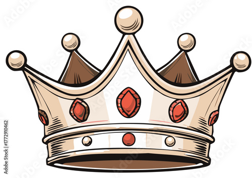 Ornate royal crown with ruby gemstones and golden embellishments symbolizing power and regality