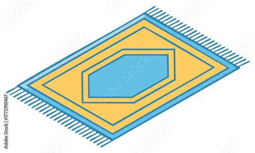 Blue and Yellow Carpet Design with Decorative Tassels for Interior Decor