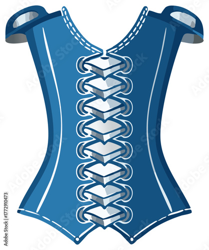 Blue bodice vector, fashion corset with lacing, decorative waist garment, clothing style