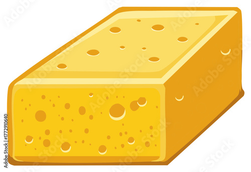 Cartoon vector illustration of a yellow block of Swiss style cheese with holes