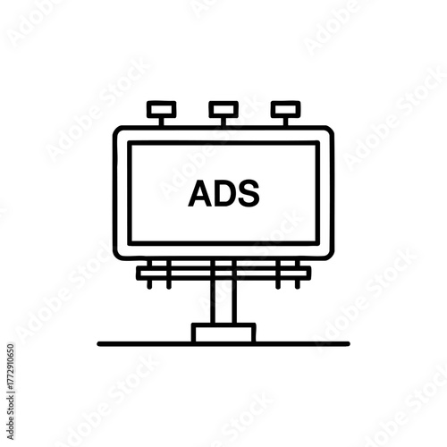 Billboard advertising icon. Outdoor marketing, commercial signage, promotion, media campaign, brand awareness concept. Editable stroke vector.